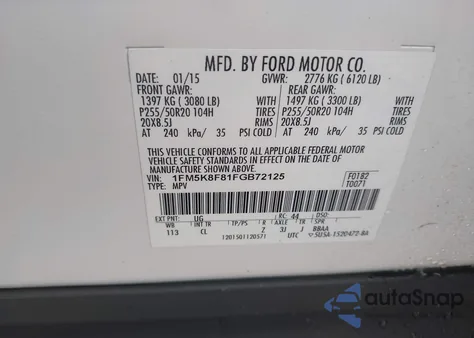 2015 Ford Explorer Limited z USA, uszkodzony, nr VIN 1FM5K8F81FGB72125